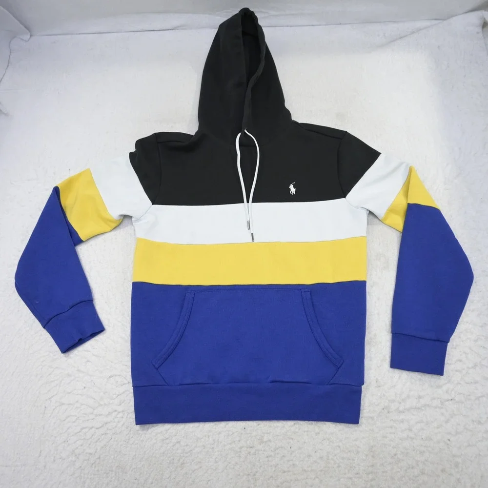 Polo Ralph Lauren Hoodie Mens XS Regular Black White Yellow Blue Colorblock Pony